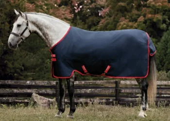 New HORSEWARE ® Ireland Exclusive 600D 100 Gram Ripstop Turnout Blanket Navy/Red