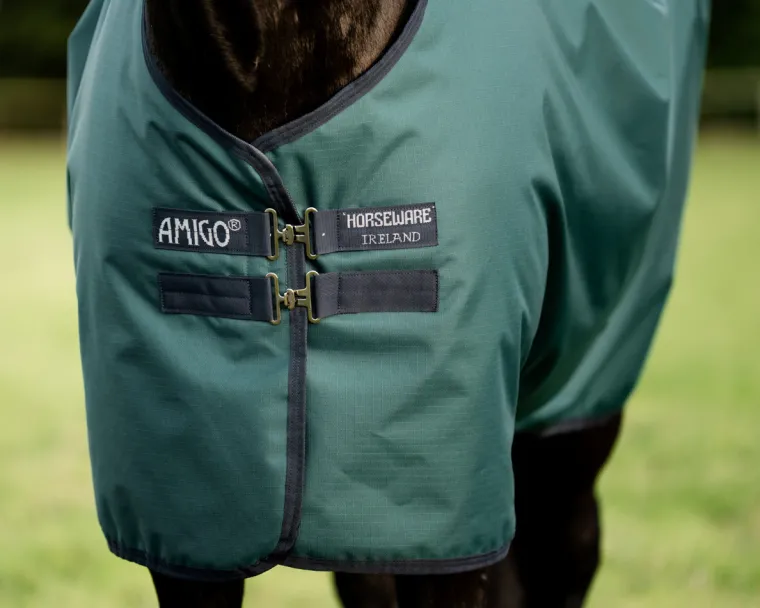 JtsHVlfk_1.webp Outlet HORSEWARE ® Ireland Amigo® Ripstop 900D 50 Gram Standard Neck Turnout Dynasty Green/Navy/Silver