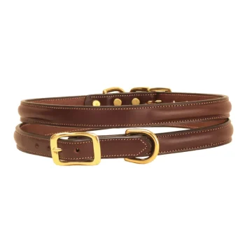 Fashion TORY LEATHER Round-Raised Dog Collar with Nameplate Space Havana