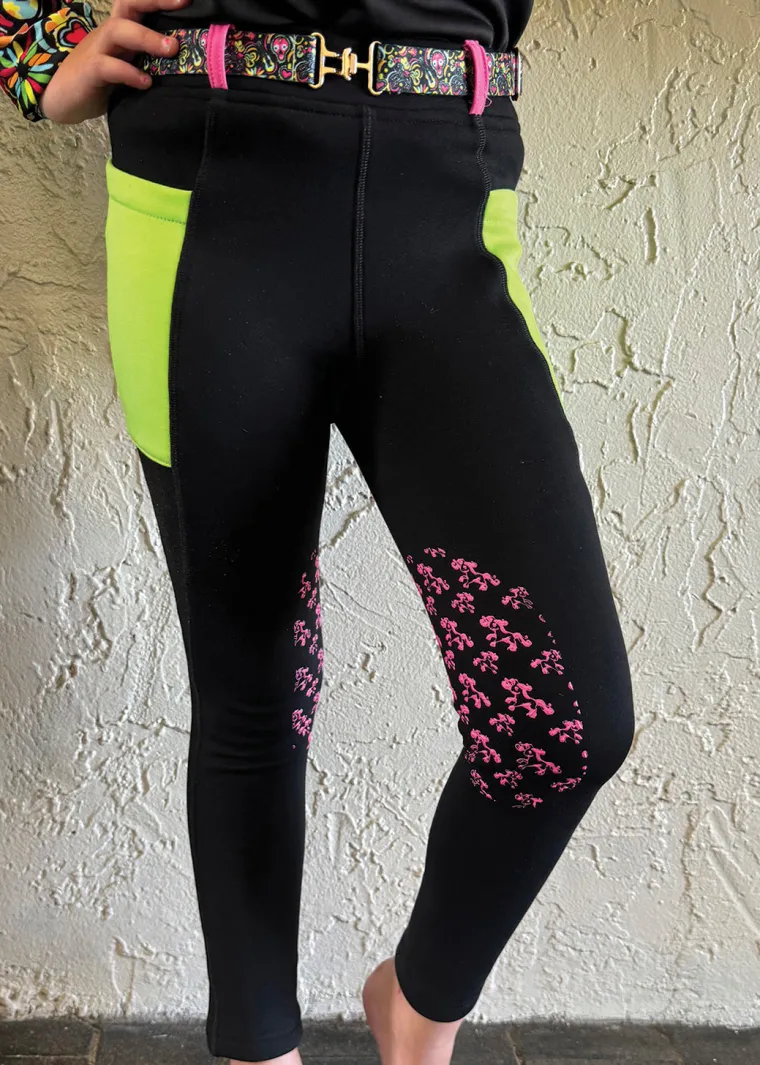 belle-bow-equestrian-children-fBmDNegd-0.webp Sale BELLE AND BOW EQSTRN Belle & Bow Equestrian Children’s Fleece Tight Black/Bright Green