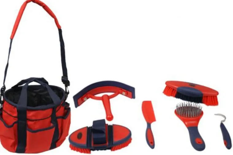 dQnkCjCI_0.webp Fashion SHILOH STABLES TACK Showman® 6-Piece Soft Grip Grooming Kit with Nylon Bag