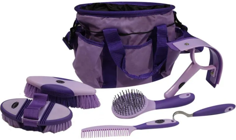 dQnkCjCI_1.webp Fashion SHILOH STABLES TACK Showman® 6-Piece Soft Grip Grooming Kit with Nylon Bag
