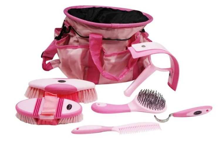 dQnkCjCI_2.webp Fashion SHILOH STABLES TACK Showman® 6-Piece Soft Grip Grooming Kit with Nylon Bag