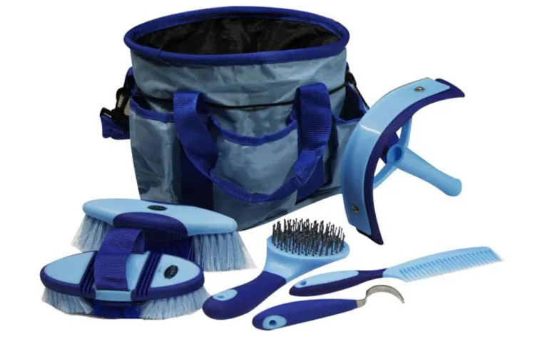 dQnkCjCI_3.webp Fashion SHILOH STABLES TACK Showman® 6-Piece Soft Grip Grooming Kit with Nylon Bag