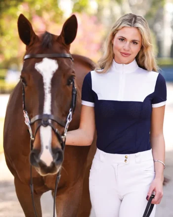 Online EQUISITE Genevieve Short-Sleeve Show Shirt Midnight Blue