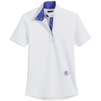 Best ESSEX CLASSICS Beacon Hill Ladies’ Short Sleeve Show Shirt White/Navy Horseshoe