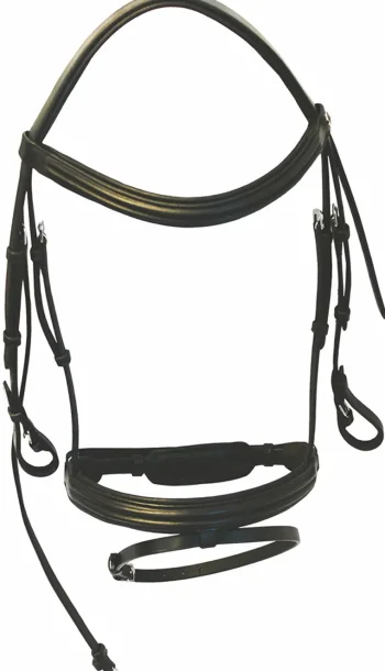 Hot JPC EQUESTRIAN Henri De Rivel Padded Raised Dressage Bridle With Jawband Crank And Flash With Web Reins Black