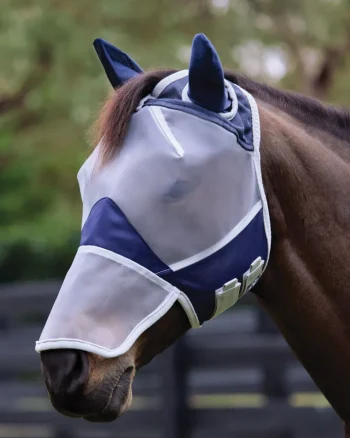 New CWEAR BRANCH Rider's International™ Fine Mesh Fly Mask with Ears & Nose Grey/Blue