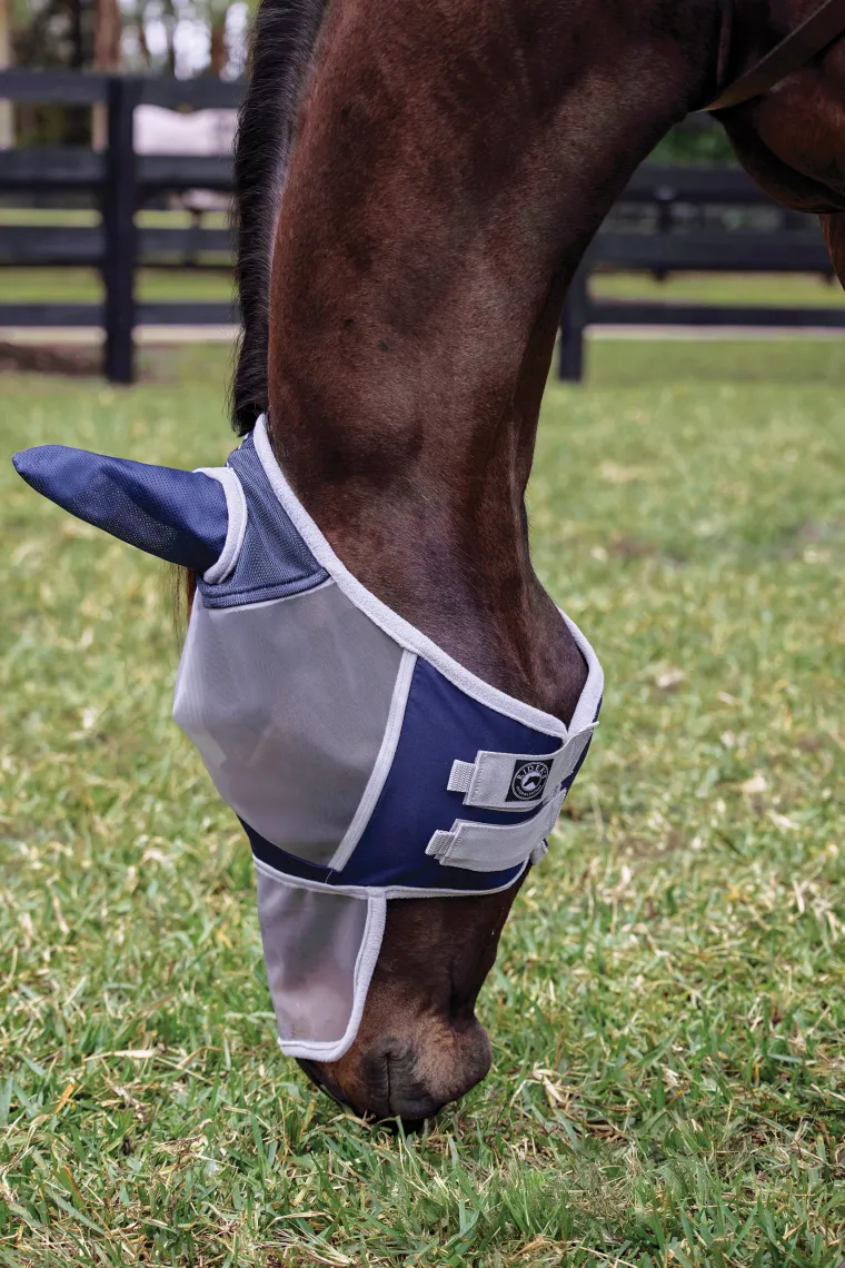 iUnCzNxD_2.webp New CWEAR BRANCH Rider's International™ Fine Mesh Fly Mask with Ears & Nose Grey/Blue
