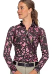 Discount KASTEL DENMARK Ladies’ Quarter-Zip Modern Begonias Long-Sleeve Shirt - "Briar" Black