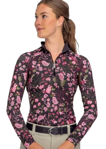 Discount KASTEL DENMARK Ladies’ Quarter-Zip Modern Begonias Long-Sleeve Shirt - "Briar" Black