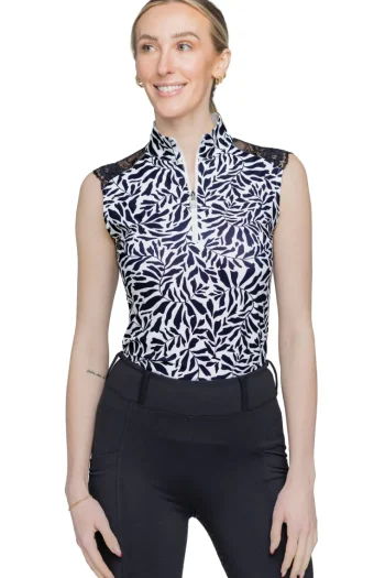 Clearance KASTEL DENMARK Ladies’ Rue Sleeveless Shirt Black/White Climbing Vine