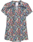 New I APPAREL INT GROUP Noble Equestrian™ Ladies’ Erin Mandarin Short Sleeve Print Top Geo Swirl/Navy