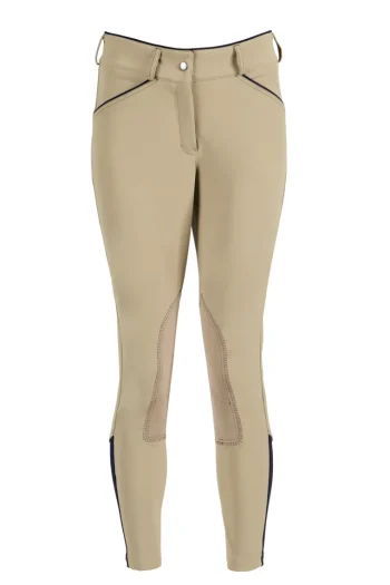 Clearance SUPERHOUSE Riding Sport™ Ladies’ Synchrony Knee-Patch Breech Tan/Navy