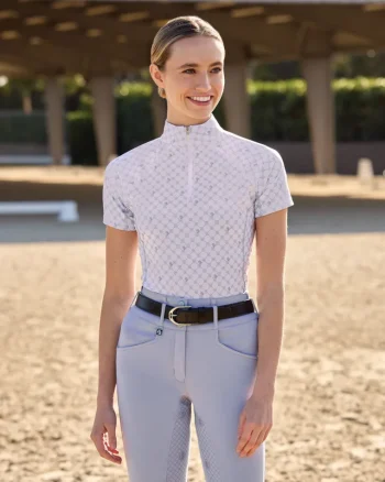 Clearance ERS Romfh® Ladies’ Quarter-Zip Short Sleeve Print Sun Shirt Mist Grey Little Bit