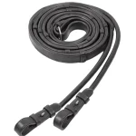 New SCHOCKEMOEHLE N.A. Schockemöhle Rolled Leather Rubber-Lined Reins With Stops Black/Silver