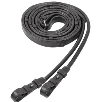 New SCHOCKEMOEHLE N.A. Schockemöhle Rolled Leather Rubber-Lined Reins With Stops Black/Silver