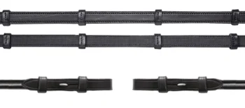 New SCHOCKEMOEHLE N.A. Schockemöhle Rolled Leather Rubber-Lined Reins With Stops Black/Silver