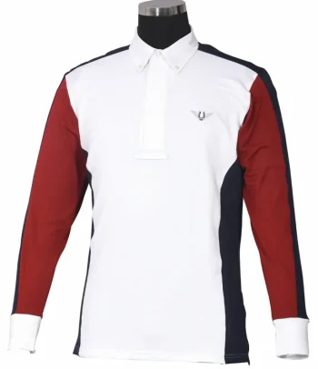 Clearance JPC EQUESTRIAN TuffRider® Men's Dennison Long Sleeve Show Shirt White/Ec Navy/Ec Red