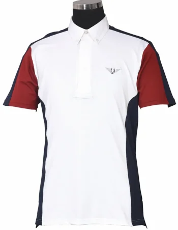 New JPC EQUESTRIAN TuffRider® Men's Dennison Short Sleeve Show Shirt White/Ec Navy/Ec Red