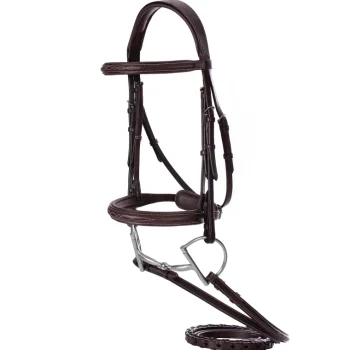 Outlet EQUINAVIA Valkyrie Pony Fancy-Stitched Hunter Bridle & Reins Chocolate Brown